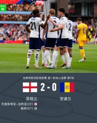 英格兰2-0安道尔，赖斯破门，马杜埃凯造乌龙，詹姆斯献助攻